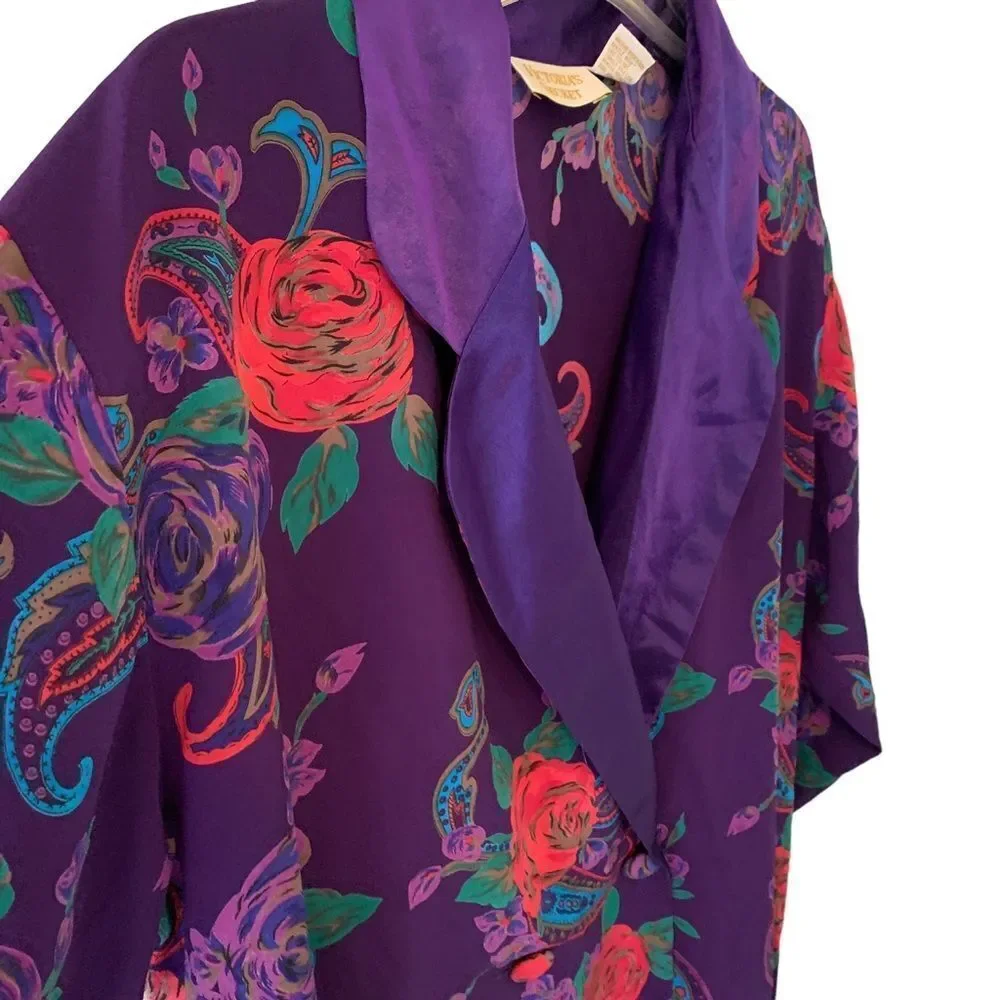 Vintage Victoria’s Secret Oversized Nightshirt Kimono Purple Rose Paisley Small - Picture 12 of 12